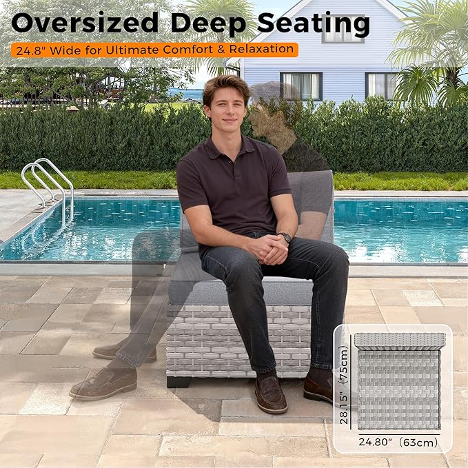 12-Seat Modular Patio Furniture Set – Outdoor Wicker Sectional Sofa with Thick 4″ Cushions, Dual-Strand PE Rattan, Rust-Resistant 18 mm Steel Frame, Backyard Garden Deck Lounge,Gray