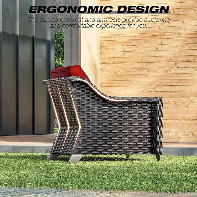 Joyside Wicker Patio Furniture Sets, 6 Pieces Upgraded Large Size Outdoor Furniture with Patio Dining Chairs, 3-Seat Sofa and Outdoor Ottoman, Thick Cushions, Wide Armrest