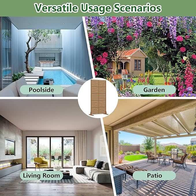 Casaphoria Metal Privacy Screen Outdoor, 72" H x 35" W Freestanding Decorative Privacy Screen for Patio Deck Balcony Garden with Stable Base, Black-Perilla