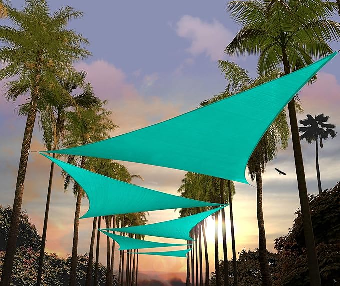 Amgo 10' x 10' x 10' Turquoise Triangle Sun Shade Sail UPF50+ Canopy Awning AGSLT, 95% UV Blockage, Water & Air Permeable, 200GSM Heavy Duty Commercial and Residential (We Make Custom Sizes)