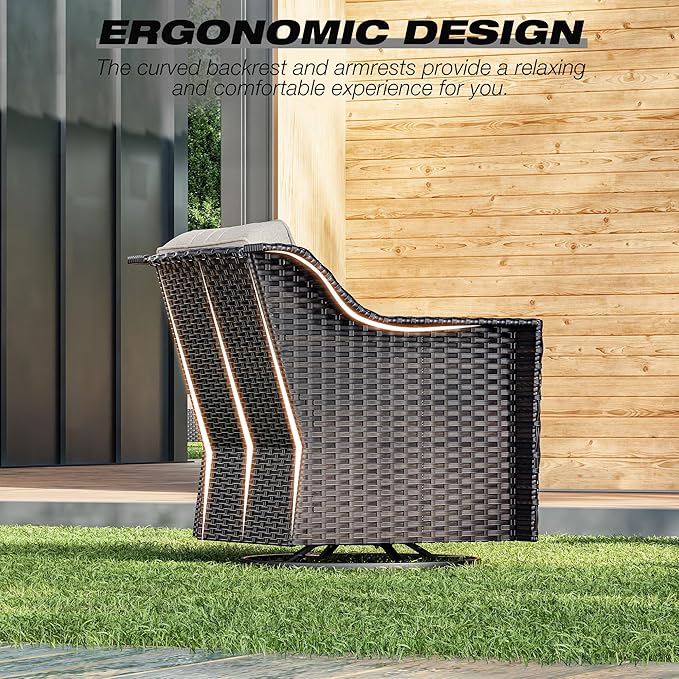 Joyside Wicker Patio Furniture Sets, 5 Pieces Upgraded Large Size Outdoor Furniture with Swivel Rocking Patio Chairs, 3-Seat Sofa, Fire Table, Coffee Table, Thick Cushions, Wide Armrest, Beige