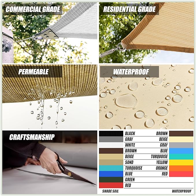 ColourTree TAPR1616 Custom Size 19' x 21' Green Sun Shade Sail Canopy UV Block UPF50 Rectangle - Commercial Standard Heavy Duty - 190 GSM - 3 Years Warranty