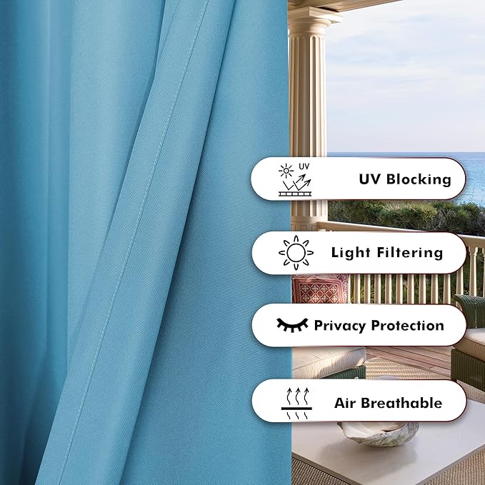 BONZER Outdoor Curtains for Patio Waterproof Thick Privacy Grommet Light Filtering Outside Curtains for Porch Pergola Gazebo Deck, 1 Panel, 54W x 95L inch, Teal