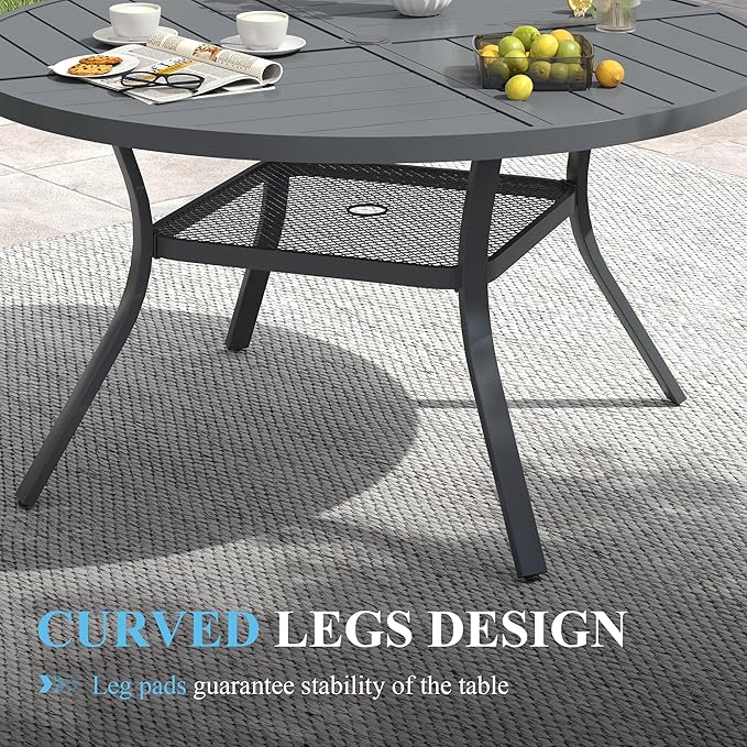 VICLLAX Patio Table and Chair Set of 4, All Weather Metal Round Outdoor Dining Furniture Set-40.6" Round Outdoor Table and Chairs, Grey Tabletop