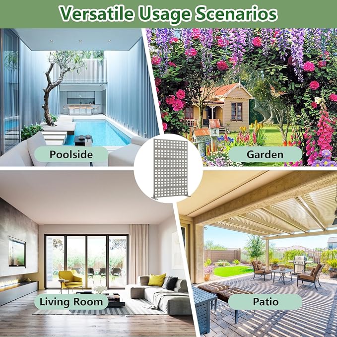 Casaphoria Metal Privacy Screen Outdoor, 72" H x 47" W Freestanding Decorative Privacy Screen for Patio Deck Balcony Garden with Stable Base, Grey-Square