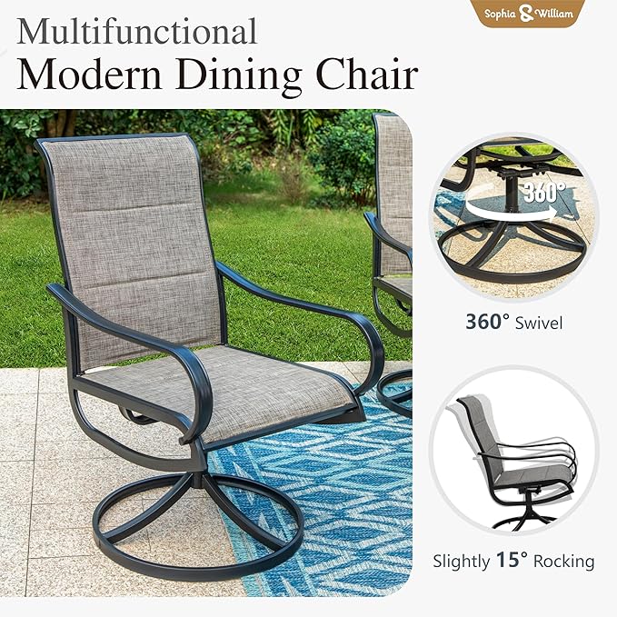 Sophia & William Patio Dining Set 7 Pieces, 6 x Patio Dining Swivel Chairs Padded with 1 Umbrella Table, Outdoor Table and Chairs for Lawn Garden