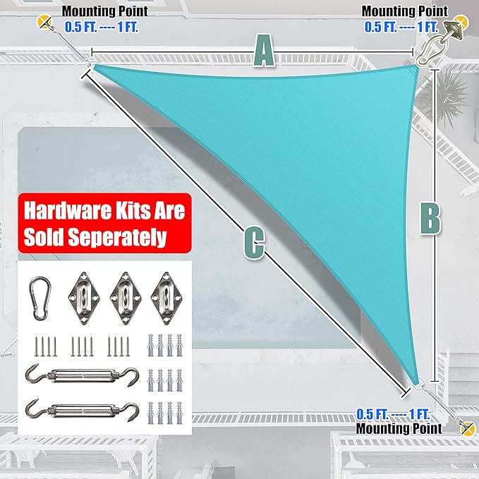 Amgo Custom Size 19' x 24' x 30.6' Turquoise Triangle Sun Shade Sail UPF50+ AGTAPRT12, Order to Make Canopy Awning, 95% UV Blockage, Water & Air Permeable, Commercial Standard (We Customize)