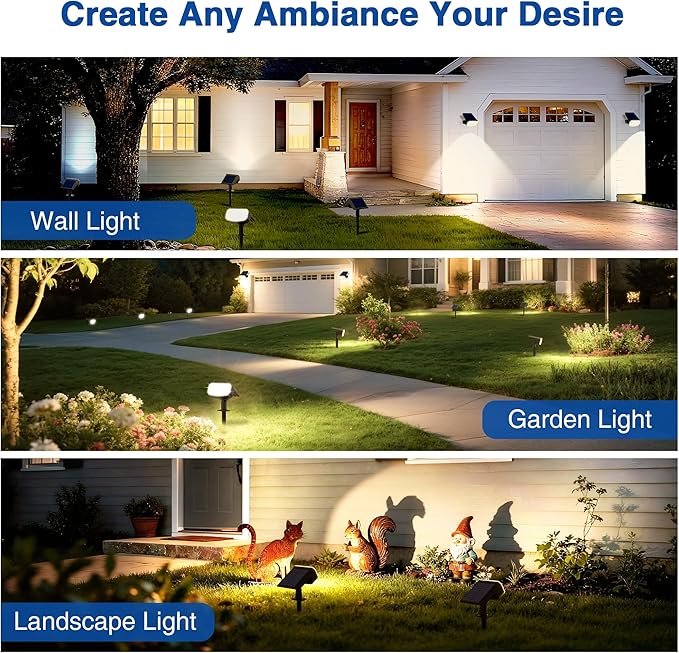 Solar Lights Outdoor Waterproof IP65, Super Bright LED with Lens, 3000K 2 Lighting Modes, Solar Powered Yard Garden Solar Spot Lights for Outside Landscape Auto On/Off -6 Pack