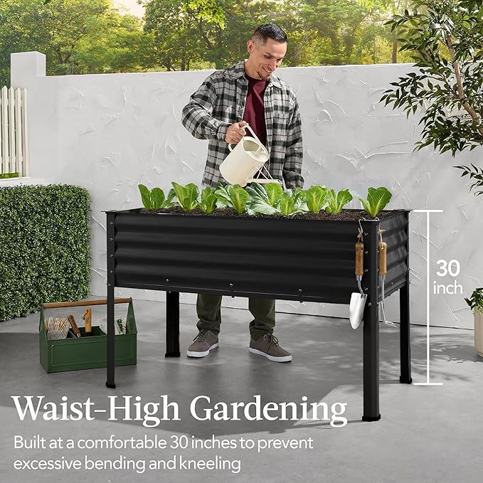 Best Choice Products 48x24x30in Galvanized Raised Garden Bed, Metal Elevated Planter Box, Vegetable Garden for Backyard, Patio, Balcony - Black