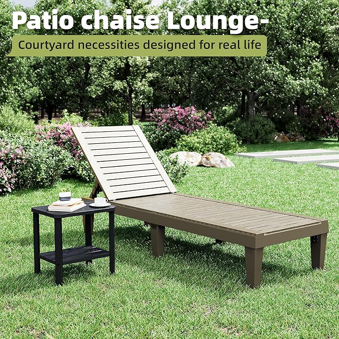 NUNU LAB Outdoor Chaise Lounge Chair Set of 3（2 of Chair and 1 of Side Table）,Waterproof Patio Lawn Chairs Lounge Outside,5-Positions Adjustable Pool Lounge Chair for Garden Beach Poolside,Grey