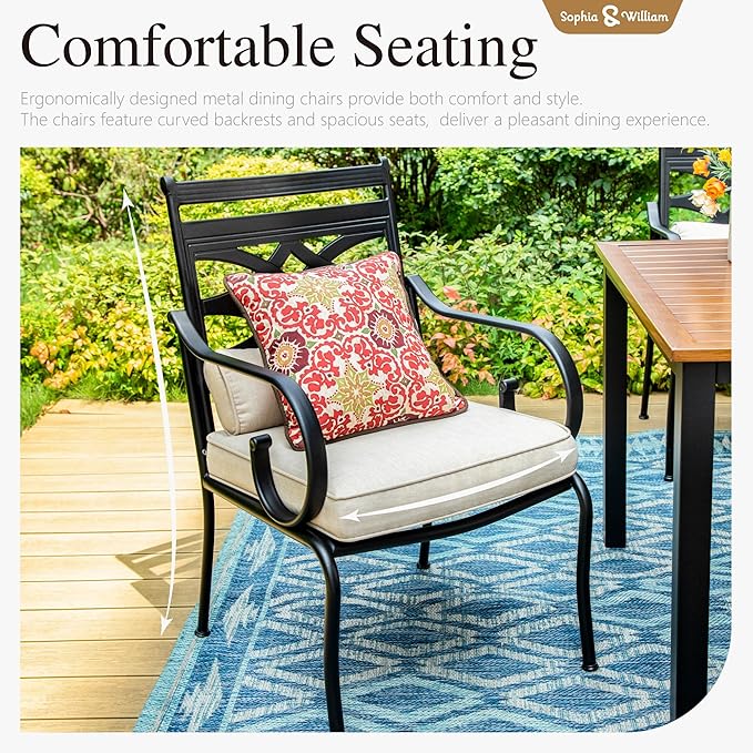 Sophia and William Outdoor Patio Dining Set for 4, Outdoor Table and Chairs, Removable Seat Cushions, Black 42" Round Patio Dining Table