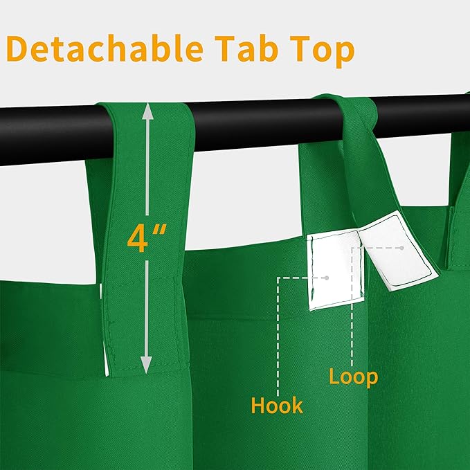 Easy-Going Outdoor Patio Curtains Detachable Tab Top Windproof Weatherproof Curtain for Cabana, Porch, Pergola and Gazebo, Tab Bottom Drape, 2 Panels, 110W x 108L inch, Green