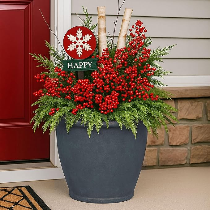 Sunnydaze 24-Inch Anjelica Large Plastic Pot for Plants - Outdoor Double-Walled Large Plastic Planter with Drillable Drainage Holes - Slate - 2pk