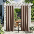 NICETOWN 2 Panels Blackout Waterproof Patio Outdoor Curtains, Top & Bottom Grommet & Back Tab Windproof Hot & Cold Block Drapes Privacy for Pergola with Fixed Ropes, W46 x L63, Tan-Khaki