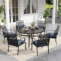 Sophia and William Patio Dining Set for 6, Outdoor Table and Chairs, Removable Seat Cushions, Black 54" Round Patio Dining Table,Blue