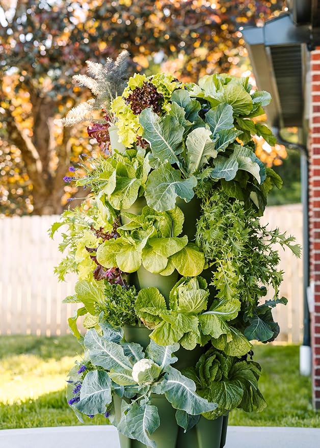 Greenstalk Patented Large 5 Tier Vertical Garden Planter with Patented Internal Watering System Great for Growing a Variety of Strawberries, Vegetables, Herbs, & Flowers (Evergreen)