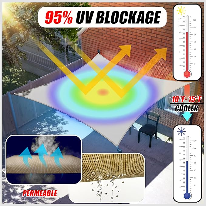 ColourTree 10' x 16' Grey Rectangle CTAPS16 Sun Shade Sail Canopy Mesh Fabric UV Block UPF50 - Commercial Heavy Duty - 190 GSM - 3 Years Warranty