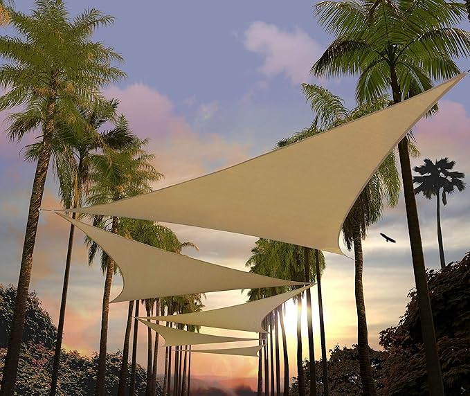 Amgo Custom Size 5' x 5' x 5' Sand Beige Triangle Sun Shade Sail Order to Make Canopy Awning UPF50+ AGSLT, 95% UV Blockage, Water & Air Permeable, 200GSM Commercial Standard (We Customize)