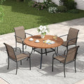 VICLLAX Patio Table and Chair Set of 4, All Weather Metal Round Outdoor Dining Furniture Set-40.6" Round Outdoor Table and Chairs, Walnut Wood Grain Tabletop