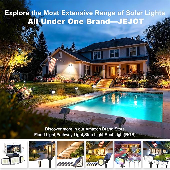 Solar Security Light Outdoor Super Bright LED, Motion Sensor Flood Light, 3 Heads 270° Wide Angle,Remote Control, IP65 Waterproof, 3 Modes (1 Pack)