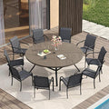 VICLLAX Patio Table and Chair Set of 10, All Weather Metal Round Outdoor Dining Furniture Set-59.9" Round Outdoor Table and Chairs, Grey Wood Grain Tabletop