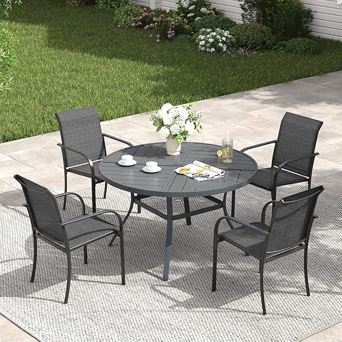 VICLLAX Patio Table and Chair Set of 4, All Weather Metal Round Outdoor Dining Furniture Set-40.6" Round Outdoor Table and Chairs, Grey Tabletop