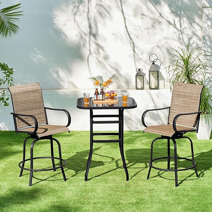 Yaheetech Patio Swivel Bar Stools Outdoor Chairs Set of 2 Outdoor High Bistro Stools Outdoor Furniture, All-Weather Patio Stools for Outside, Beach, Lawn, Poolside and Garden, Black/Brown