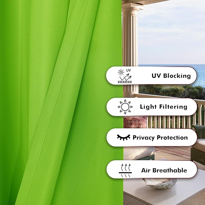 BONZER Outdoor Waterproof Curtains for Patio Privacy Grommet Light Filtering Outside Curtains for Gazebo, Porch, Pergola, Pavilion, 1 Panel, 54W x 95L inch, Green