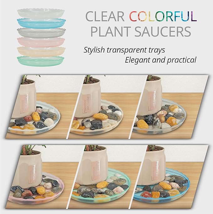 12Pcs Clear Plant Saucer, 6 8 10 Inch Durable Plastic Plant Tray, Round Plant Pot Saucers, Drip Tray for Indoor and Outdoor Garden, Clear