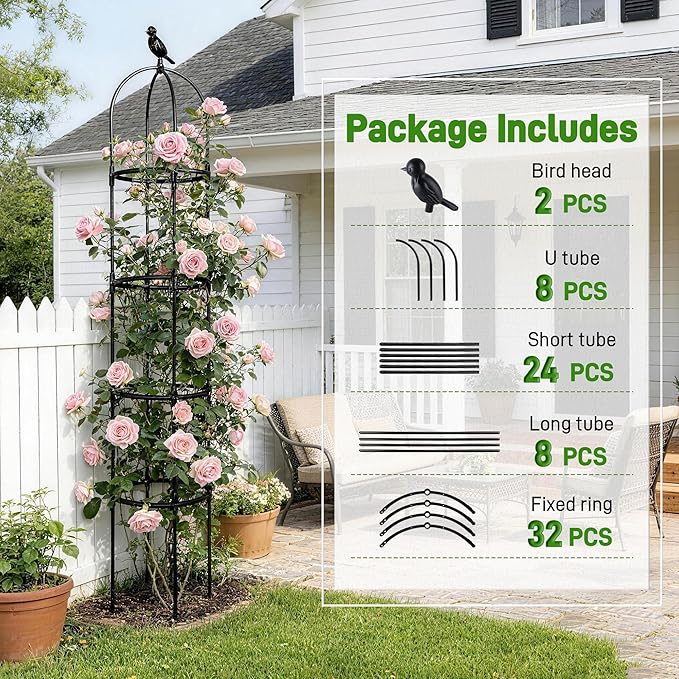 2 Pack Trellis for Climbing Planting Outdoor, 6ft Plant Trellis-Rustproof Metal Pipe with Heavy Duty Plastic Coated, Potted Plant Support for Clematis Vine Jasmine Support
