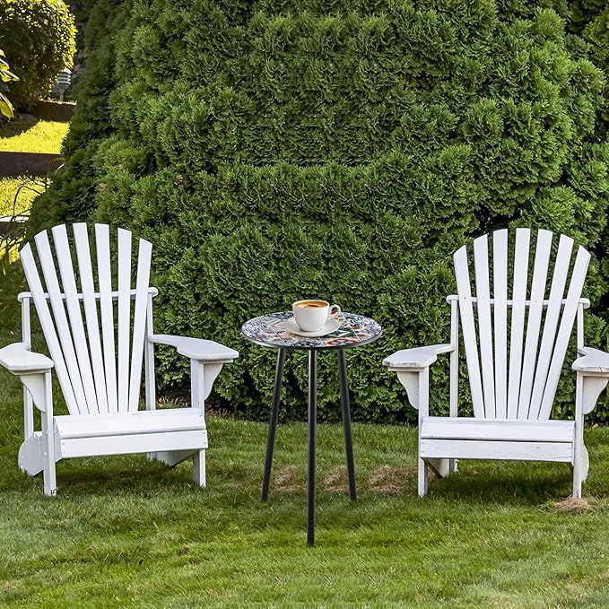 1 Pack Metal Outdoor Side Table Small Outside Round End Table for Patio Modern Accent Garden Corner Table for Small Spaces, Balcony, Porch, Weather-Resistant, Plant Stand Indoor, Mixed Mosaic