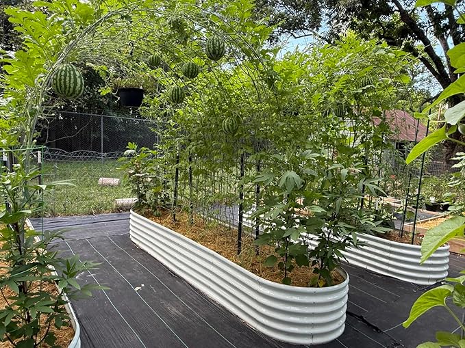 A ANLEOLIFE 3-Pack 12X3X1.5ft & 81x81x18 in Deep Root Galvanized Raised Garden Beds Outdoor for Planting Vegetables Flowers Herb, Antique White
