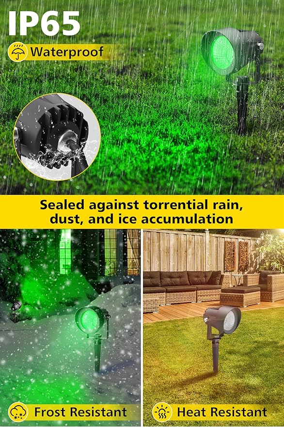 T-SUN Green Spotlight Outdoor, Waterproof LED Landscape Lighting with US Plug, Easy Install 270° Adjustable Outdoor Spot Lights for Garden Tree Yard Decor