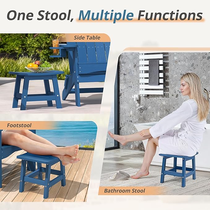 LUE BONA Outdoor Adirondack Ottomans, Footrest Footstool, Outdoor Foot Rest for Patio, HDPS All Weather Waterproof Footrest Footstool for Adirondack Chair, Navy Blue