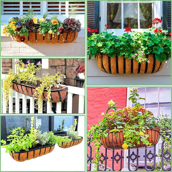 Coco Liners for Planters - 4 Pack 36 Inch Trough Coconut Liners for Planters, Window Box Coco Liners, 100% Natural Coconut Fiber Liners for Wall Hanging Basket, Window Box, Fence Baskets