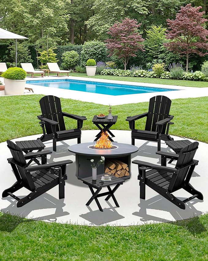 SERWALL Folding Outdoor Side Table Set of 6, Adirondack End Table, Black