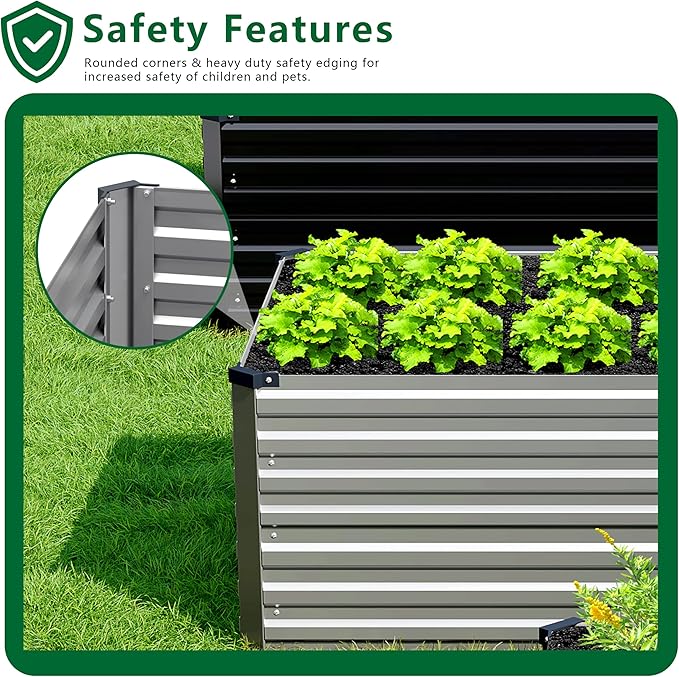 8x2x2FT Galvanized Raised Garden Bed Kit,Vegetable Plant Boxes-Rectangle Metal Flower Box,Large Planter Raised Beds Outdoor Garden for Planting,Fruit,Herb-Silver