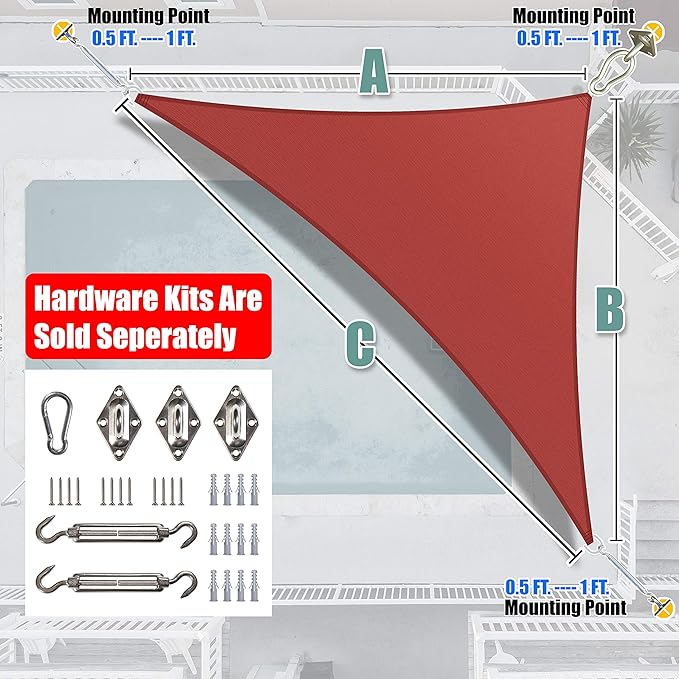 Amgo Custom Size 10' x 11' x 14.9' Red Right Triangle Sun Shade Sail UPF50+ AGTAPRT12, Order to Make Canopy Awning, 95% UV Blockage, Water & Air Permeable, Commercial Standard (We Customize)