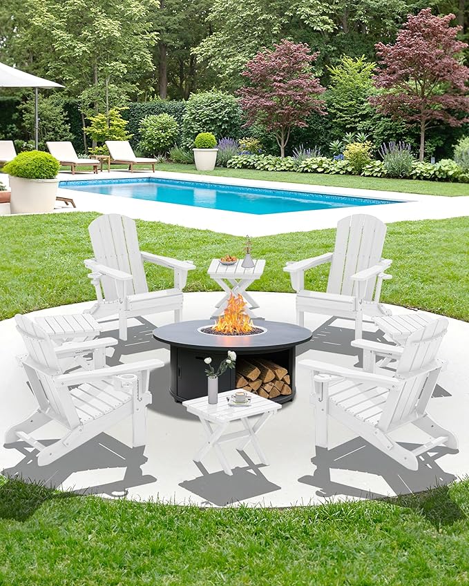 SERWALL Folding Outdoor Side Table Set of 4, Small Adirondack Side Table, White