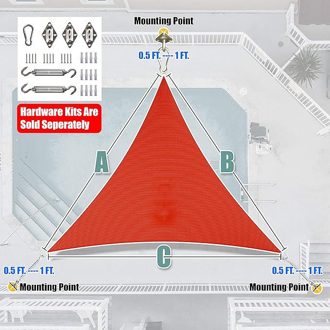 Amgo Custom Size 4' x 4' x 4' Red Triangle Sun Shade Sail UPF50+ AGTAPRT12, Order to Make Canopy Awning, 95% UV Blockage, Water & Air Permeable, Commercial Standard (We Customize)