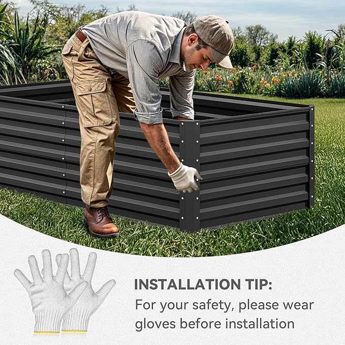 YITAHOME 6x3x2 ft 2pcs Galvanized Raised Garden Bed Kit, Large Metal Planter Box with Gloves & Support Rod, Outdoor Flower Bed for Plants Vegetables, Black