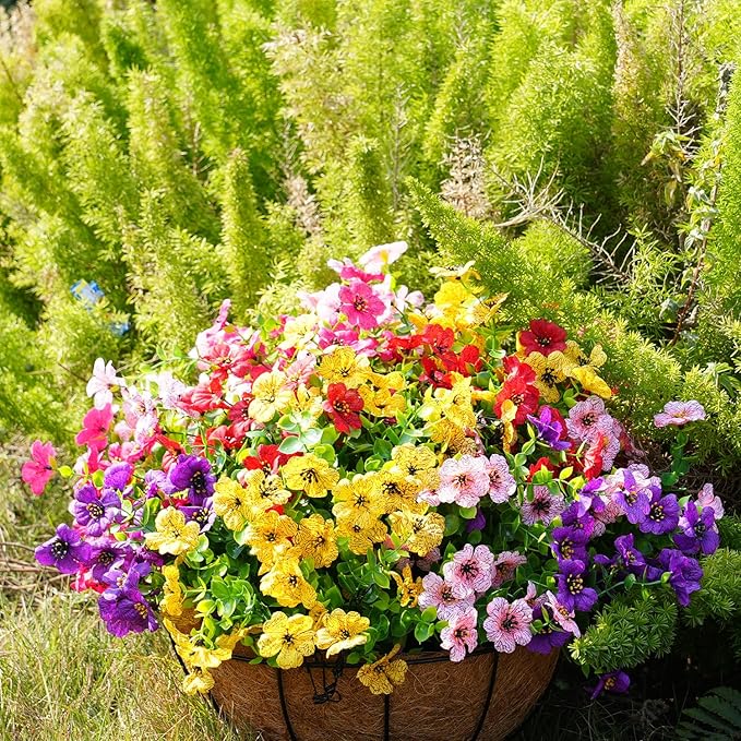 Artificial Flowers for Outdoor, UV Resistant Fake Silk Flowers, Realistic Faux Plants for Outside Indoor Porch Patio Window Box Planter Home Decor (20, Yellow)