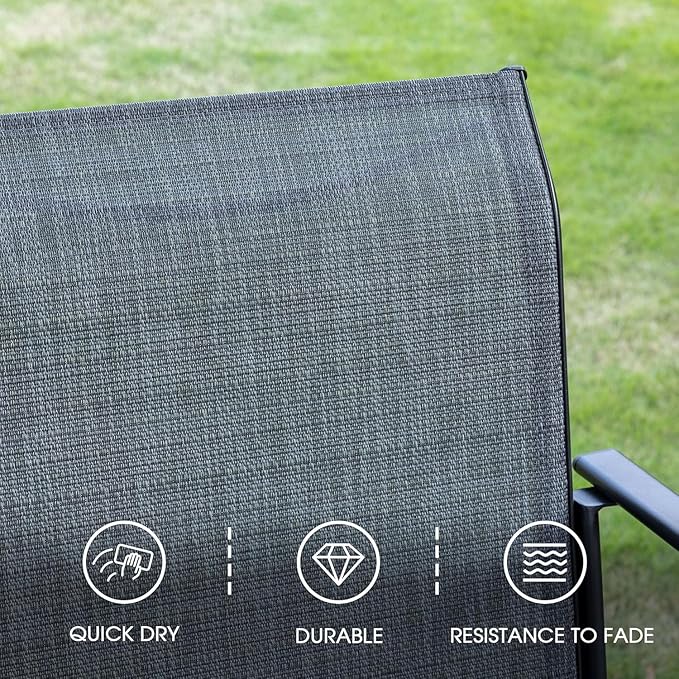 VICLLAX 5 Pieces Patio Dining Set for 4, Outdoor Furniture Set Includes 40.7" Round Patio Table and 4 Patio Stackable Chairs, Black Tabletop and Grey Fabric