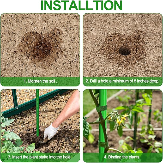 WAENLIR Garden Stakes 57 inch 4.8ft Sturdy Tomato Stakes, Plant Stakes for Outdoor Plants, Plant Support Sticks for Gardening, Pack of 50