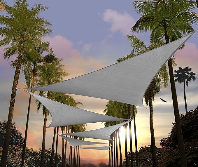 Amgo 32' x 32' x 32' Grey Triangle Sun Shade Sail Outdoor Canopy Awning UPF50+ AGTAPRT12, 95% UV Blockage, Water & Air Permeable, Commercial Standard Heavy Duty (We Make Custom Size)