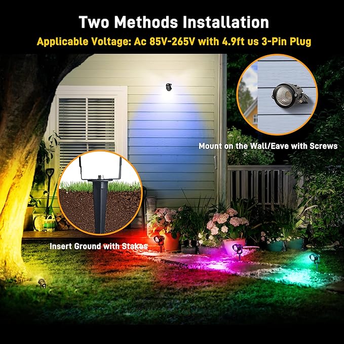 Halloween Christmas Outdoor Spotlights,12W RGBW Colors Changing Landscape Spotlight with Remote Control, IP65 Waterproof 110V LED Spotlight Indoor with US Plug for Yard Garden House (2Pack)