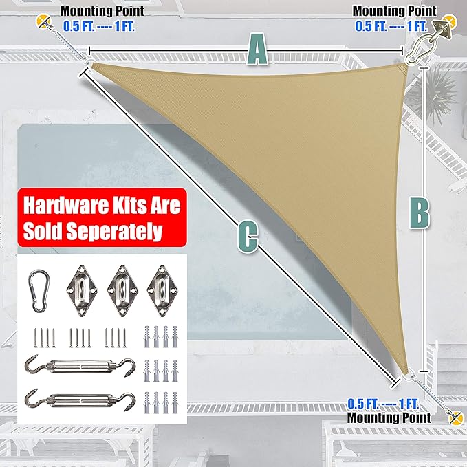 Amgo Custom Size 23' x 23' x 32.5' Sand Beige Right Triangle Sun Shade Sail UPF50+ AGTAPRT12, Order to Make Canopy Awning, 95% UV Blockage, Water & Air Permeable, Commercial Standard (We Customize)
