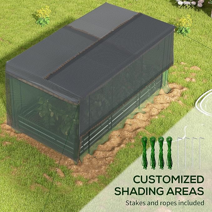 Outsunny 7.3 x 3.4 x 1 ft Galvanized Raised Garden Bed with Crop Cage Plant Protection Net and Shade Cloth Roof, Metal Planter Box with Cover for Vegetables, Flowers, Herbs, Dark Gray