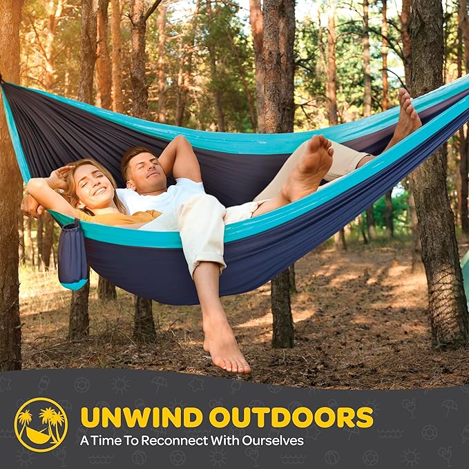 Durable Hammock 500 lb Capacity, Nylon Camping Hammock Chair - Double or Single Sizes w/Tree Straps and Attached Carry Bag - Portable for Travel/Backpacking/Beach/Backyard (Large, Khaki & Dark Green)