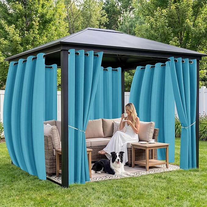 Outdoor Curtains for Patio Waterproof 6 Panels - Windproof, Privacy, Weatherproof Outside Drapes for Gazebo Pergola Porch, Grommet Top and Tab Bottom, 54x84 Inch, Teal